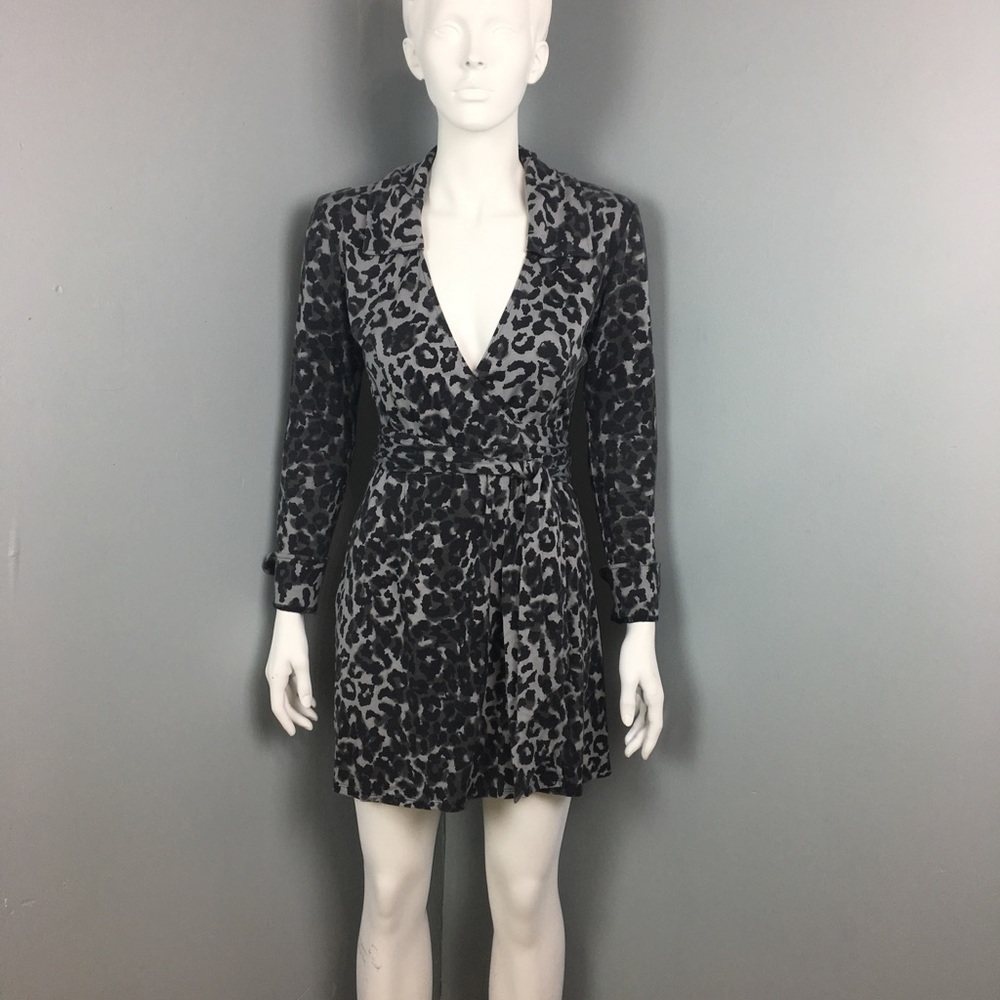 Grey Leopard Print Wrap Dress